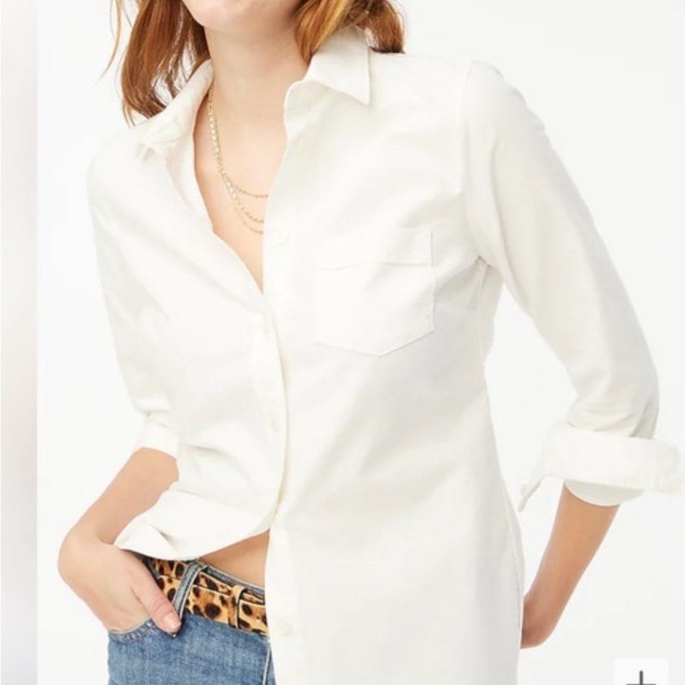 J. Crew Factory Cream Button-Down Shirt with Chest Pocket